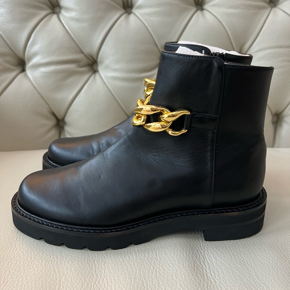 New Stuart Weitzman Black Boots Metal Chain 7.5 Lift Bootie - Picture 4 of 10